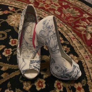 Iron Fist- Key to my soul Platform.Sugar Skull Heels Womens Size 8